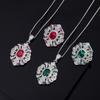 New Simulation Paraiba Necklace Pendant Green Nano Gemstone Ring Jewelry Set