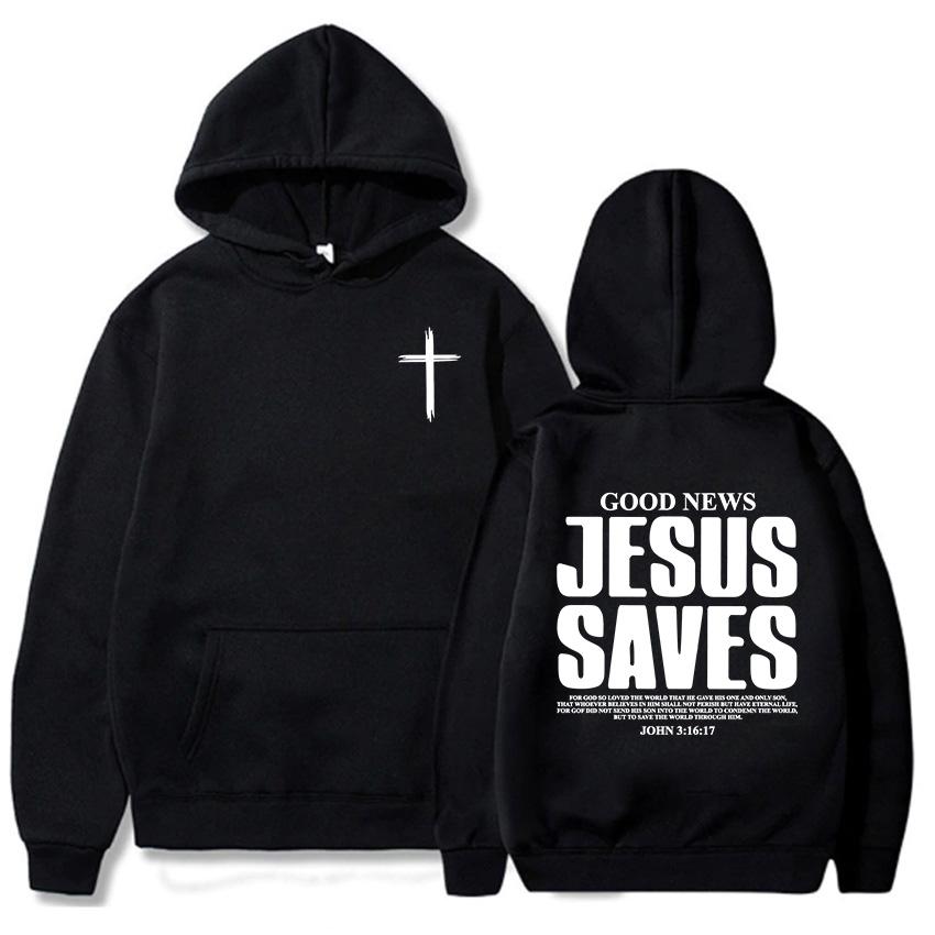 Jesus Saves John Hoodies Christian Bible Verse Sweatshirts Men Women Clothes Winter Comfortable Pocket Pullovers Graphic