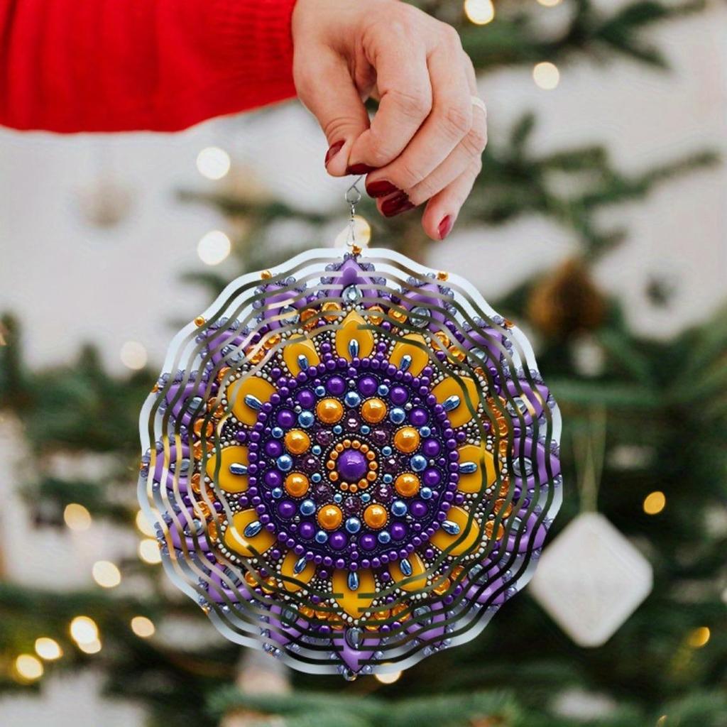 3D Metal Wind Spinner Colorful Mandala Flower Design for Indoor Outdoor Decor Dynamic Yard Art Christmas Thanksgiving Hanging Decoration