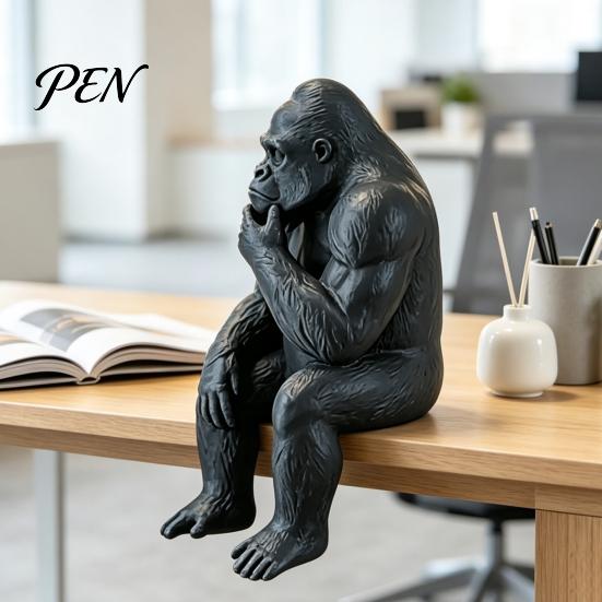 Уникальная скульптура из смолы 3D-печать Фигурка гориллы-мыслителя, Мини-статуэтка Мыслителя, Предметы современного декора интерьера Современная минималистичная Сидящая для