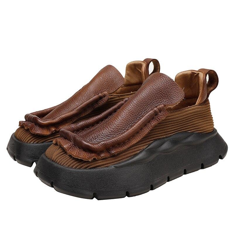 Fujin 4,5 см эргономичные женские лоферы на мягкой резиновой подошве на плоской подошве для отдыха, удобные вязаные осенние туфли из эластичной ткани из натуральной кожи