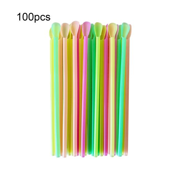 50/100Pcs Spoon Straw for Smoothie, 2 in 1 Disposable Straw with Spoon, Plastic Slush Straw for Milkshake Bubble Tea
