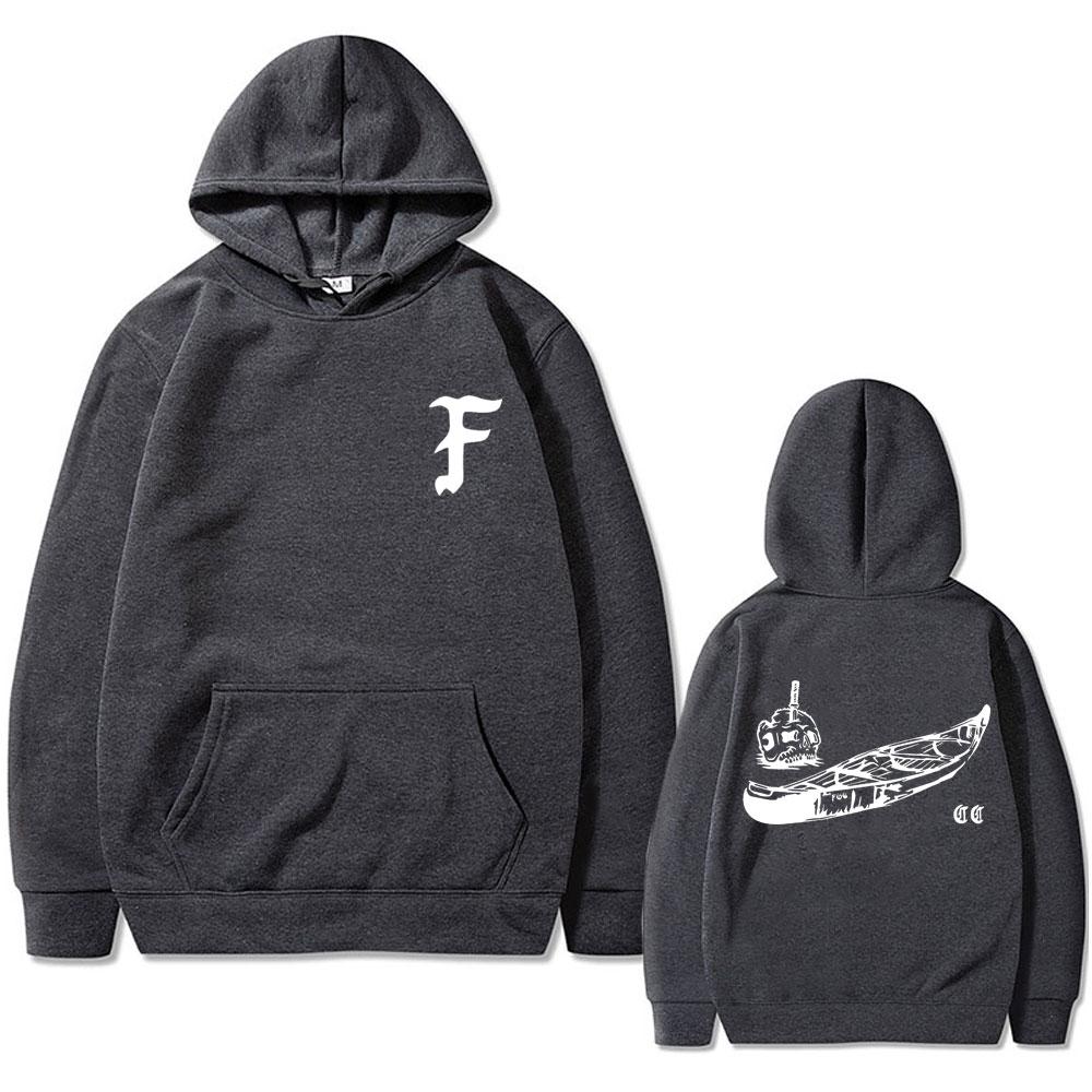 Frontline Observation Group Canoe Club Printed Skull Retro Hoodie Streetwear Men's Casual Loose Sweatshirt