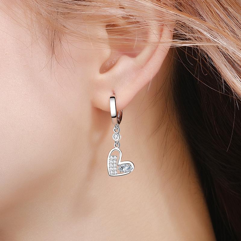 Delicate Solid 925 Sterling Silver White Heart-shaped Zircon Earrings for Women Promise Love Wedding Statement Bijoux Jewelry