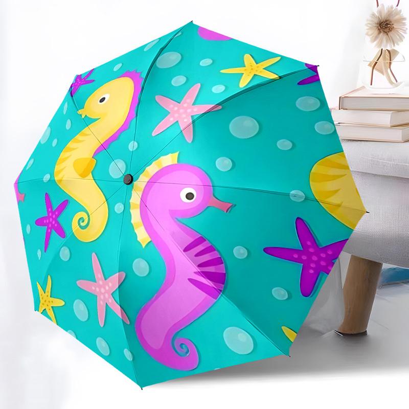 1pc Seahorse, Ocean Automatic Folding Umbrella - 8-Rib Automatic Open/Close, Large Canopy Birthday Festival Gift yy251217126