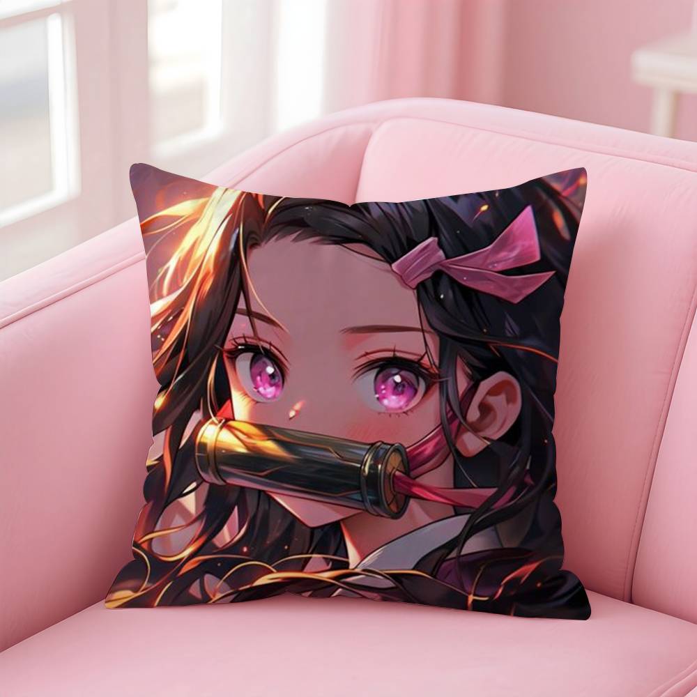 Demon Slayer Kimetsu No Yaiba Anime Pillow Case Anti-Dustmite Pillowcase Invisible Zipper Silky Short Plush Sofa Cushion Cover