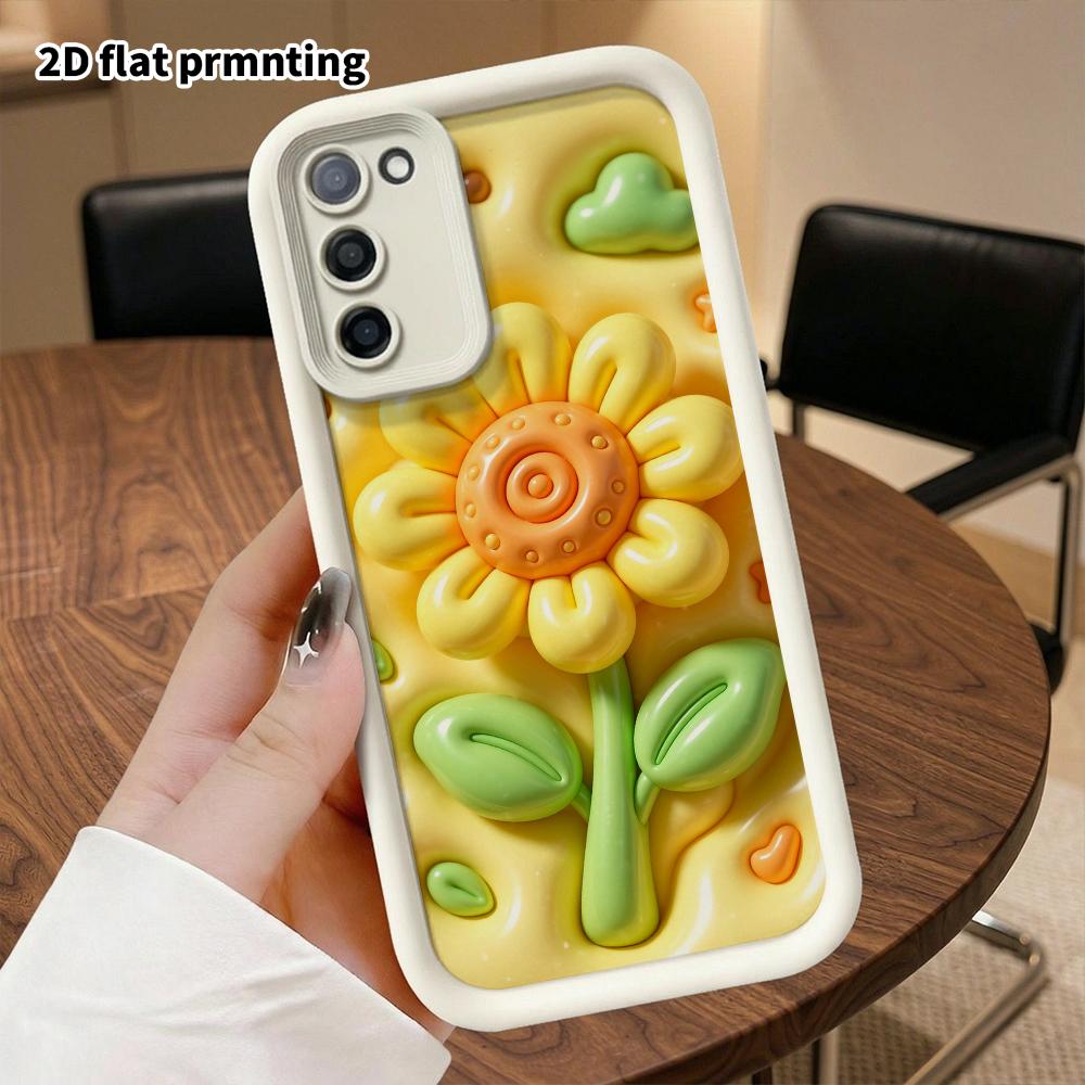 Phone Case: 2D flat design suitable for Samsung Galaxy A34 A35 M05 M06 S20 S22 S21 FE Plus 5G protective case, sunflower and little bee, perfect holid