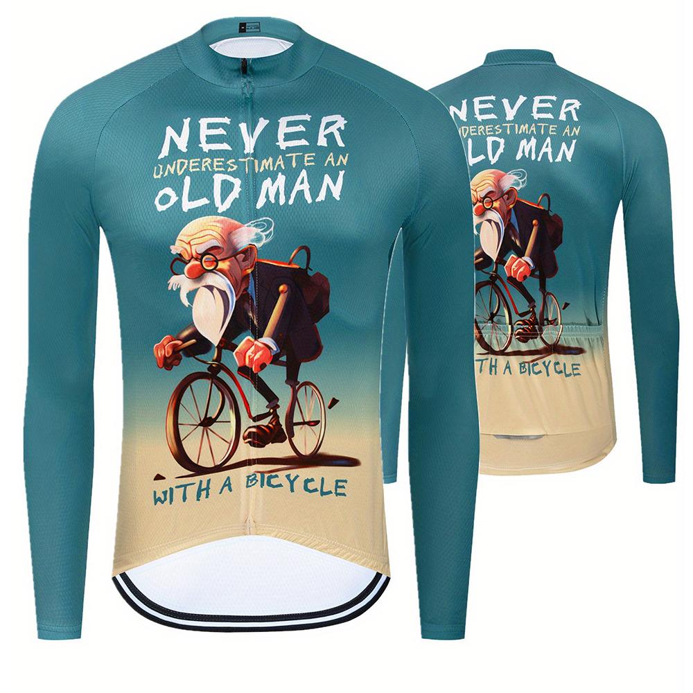 Мужская джерси для велоспорта с длинным рукавом и принтом в виде старика, с противоскользящей молнией, влагоотводящий и быстросохнущий верх для шоссейного и горного велоспорта