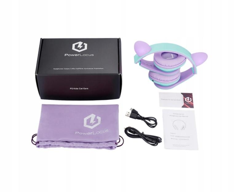 PowerLocus KIDS TealPurple cat wireless BLUETOOTH headphones