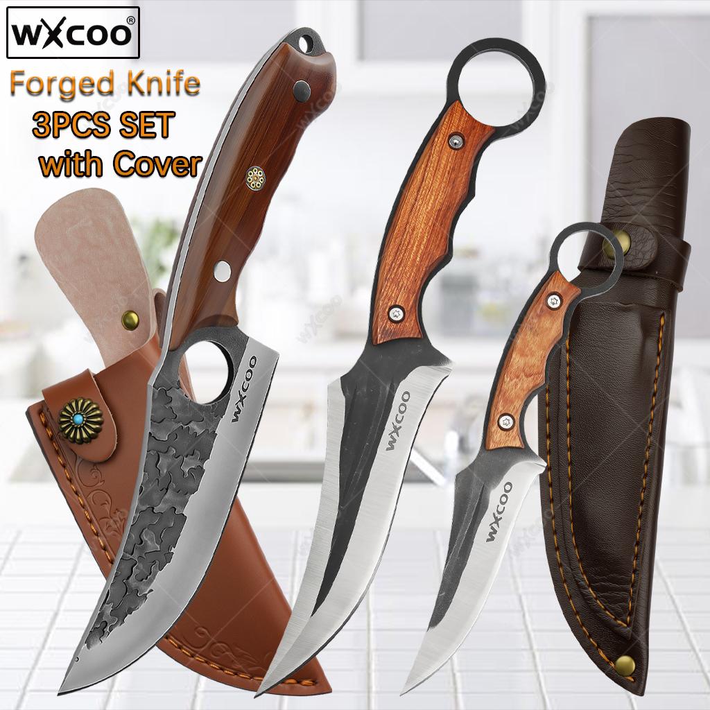 Нержавеющая сталь Топор для рубки Костяной нож Кованый кухонный шеф-нож Ножи для мяса, рыбы, фруктов Профессиональный нож мясника с чехлом