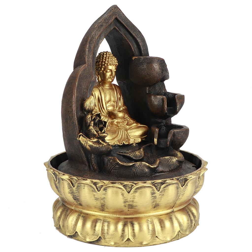 Светодиодный настольный фонтан из смолы с водным фонтаном, украшения для медитации, статуя Будды, дом