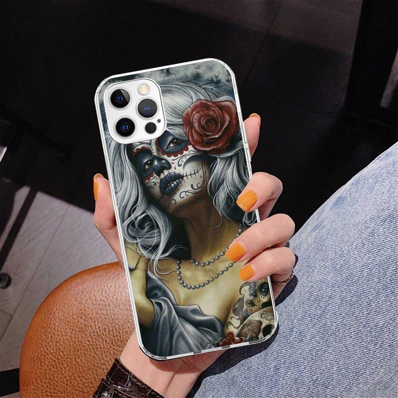 Catrina Beautiful Rose Girl Skull Phnoe Case for Iphone 17 Air 16 11 12 13 Mini 14 Plus 15 Pro Max 7 8E SE 2020 16ProMax Phone C