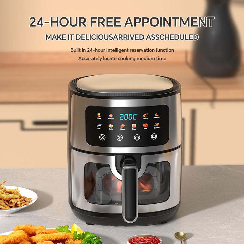 Фритюрница 8-в-1, 8 л Компактная безмасляная кухонная машина с видимым окном и корзиной, пригодной для мытья в посудомоечной машинеЦифровая фритюрница с предустановками, Цифровое управление для семьи