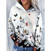 2025 Women's Tops Autumn and Winter Hoodies Ladies Loose Floral Butterfly Print 3d Print Fashion Casual Pullover Hoodies
