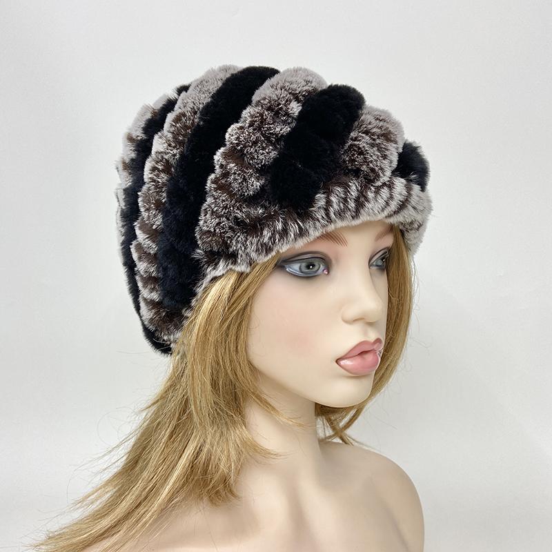 Зимняя теплая вязаная меховая шапка из кроличьего меха с ананасом, женские толстые шапки, шапочки для мамы