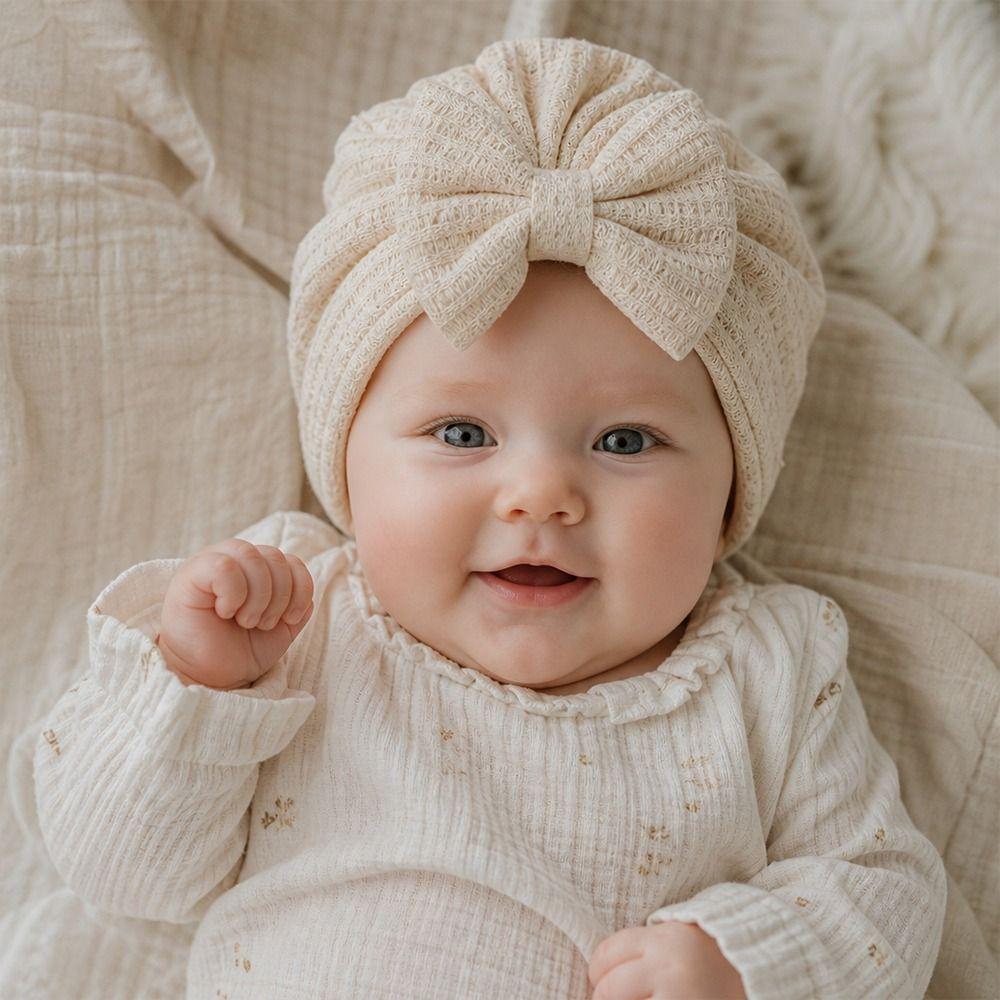 Solid Color Infant Turban Hat Knotted Design Newborn Head Wrap Cute Baby Hat 0-6 Months Fit