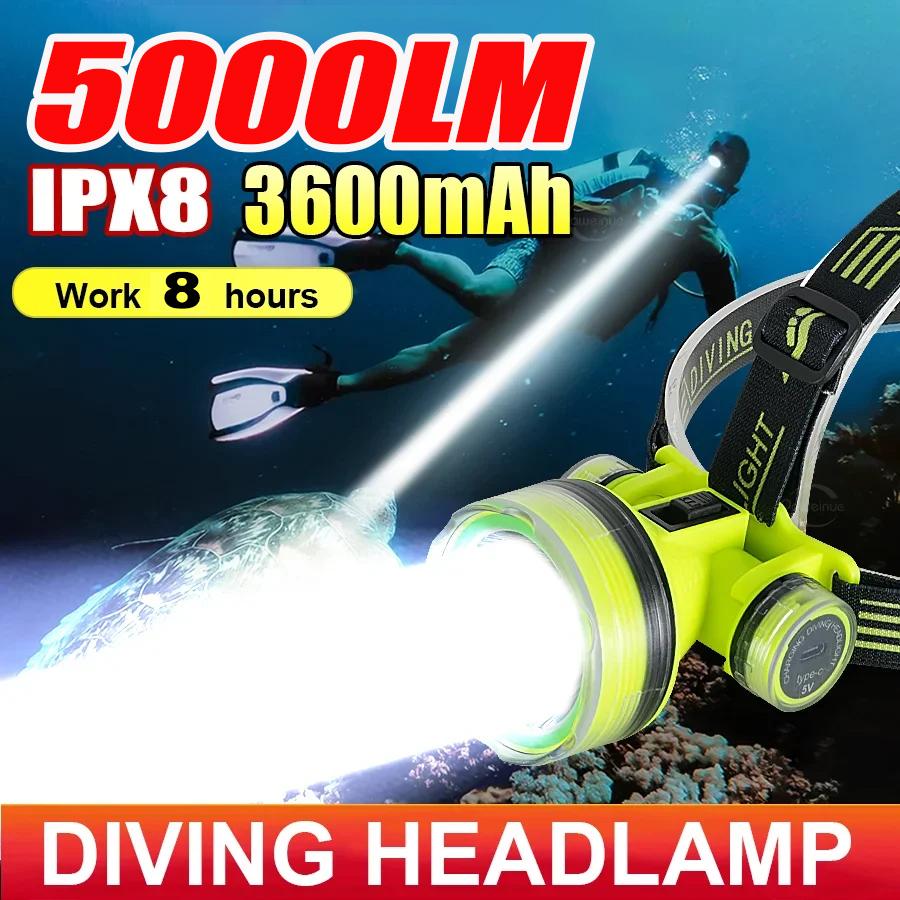 Новый перезаряжаемый светодиодный налобный фонарь для дайвинга, мощный профессиональный налобный фонарь для дайвинга, 50 м, налобный фонарь для подводного плавания, рыболовный фонарь