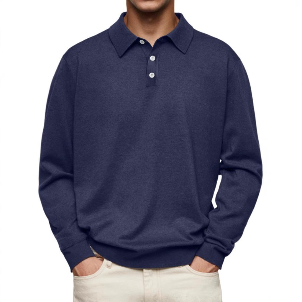 New Men's Casual Long Sleeve Button Down Collar Shirt, Versatile European American Style Top