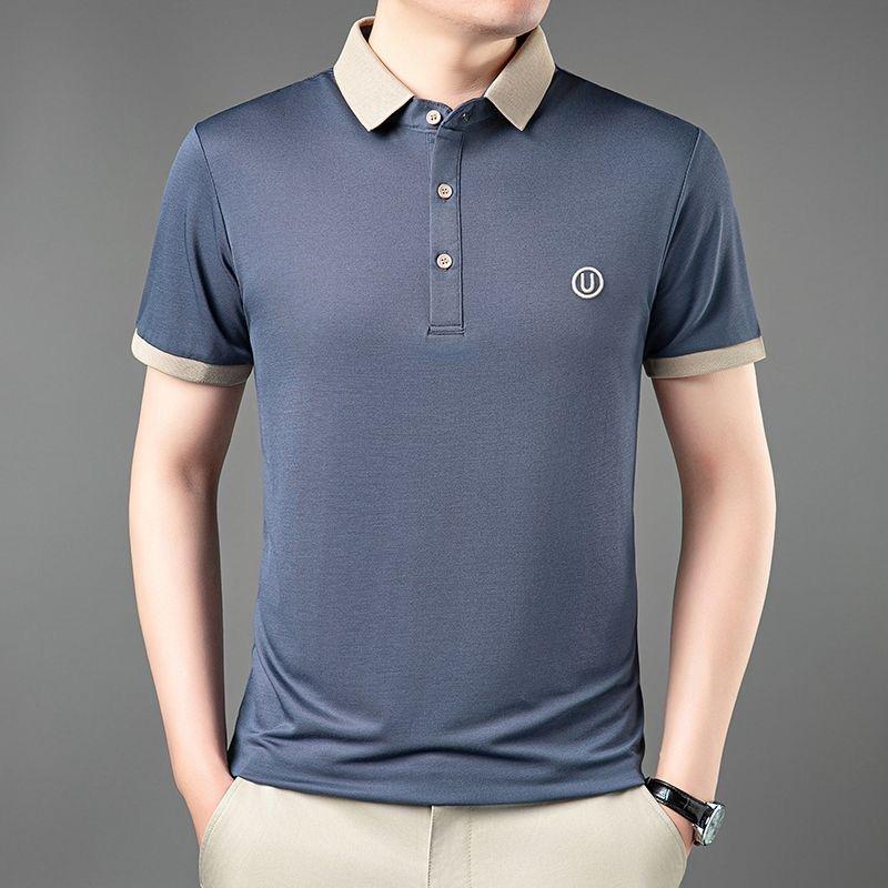 Мужская модная рубашка с короткими рукавами и цветными блоками, с буквенным принтом, на пуговицах, для летнего повседневного гольфа.