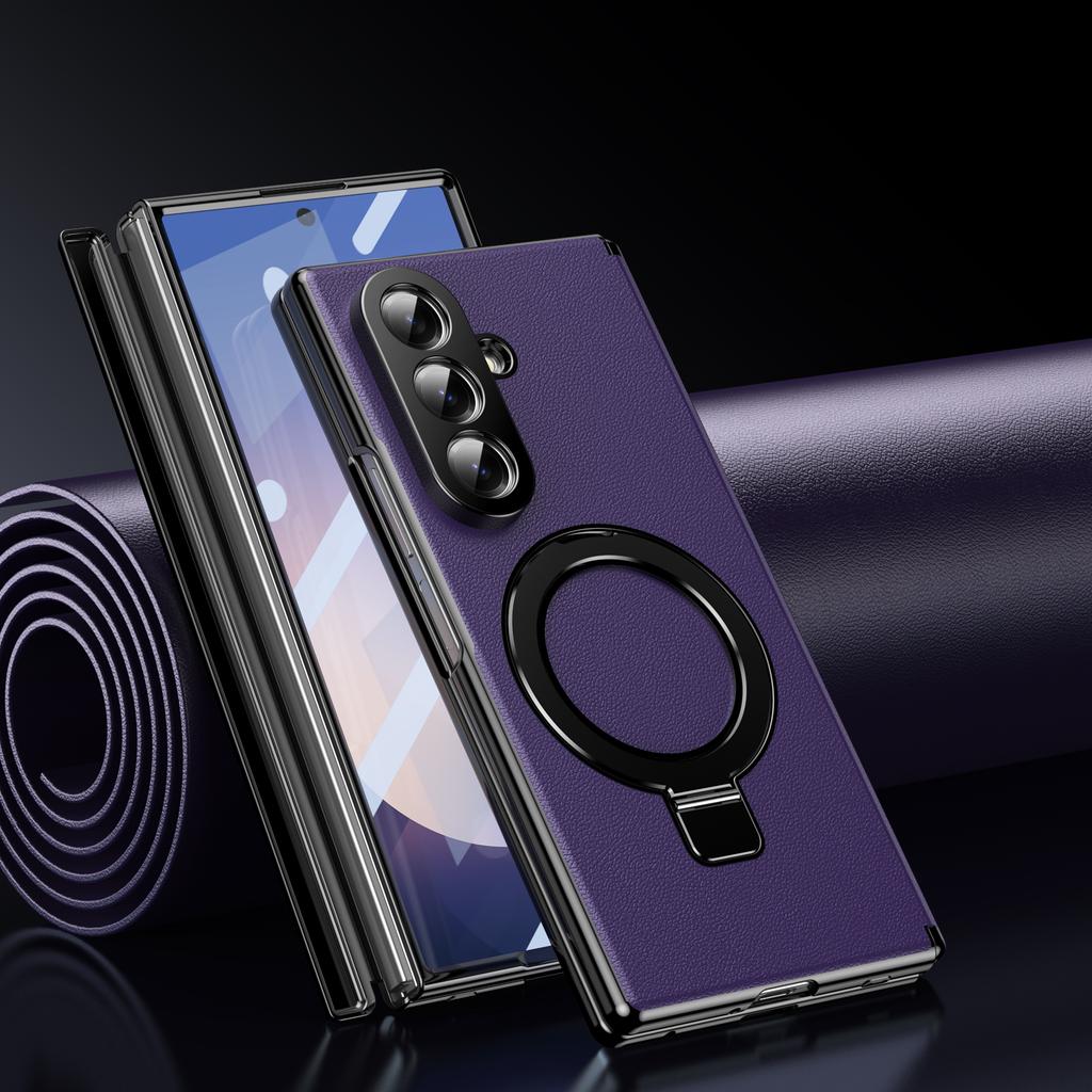 Скрытая подставка Магнитный кожаный чехол для Samsung Galaxy Z Fold 7 6 5 4 Чехол-подставка с прозрачным защитным стеклом
