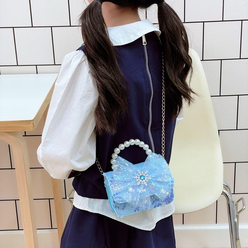 Frozen Pattern Snowflake Childrens Small Crossbody Bag With Material Sequin