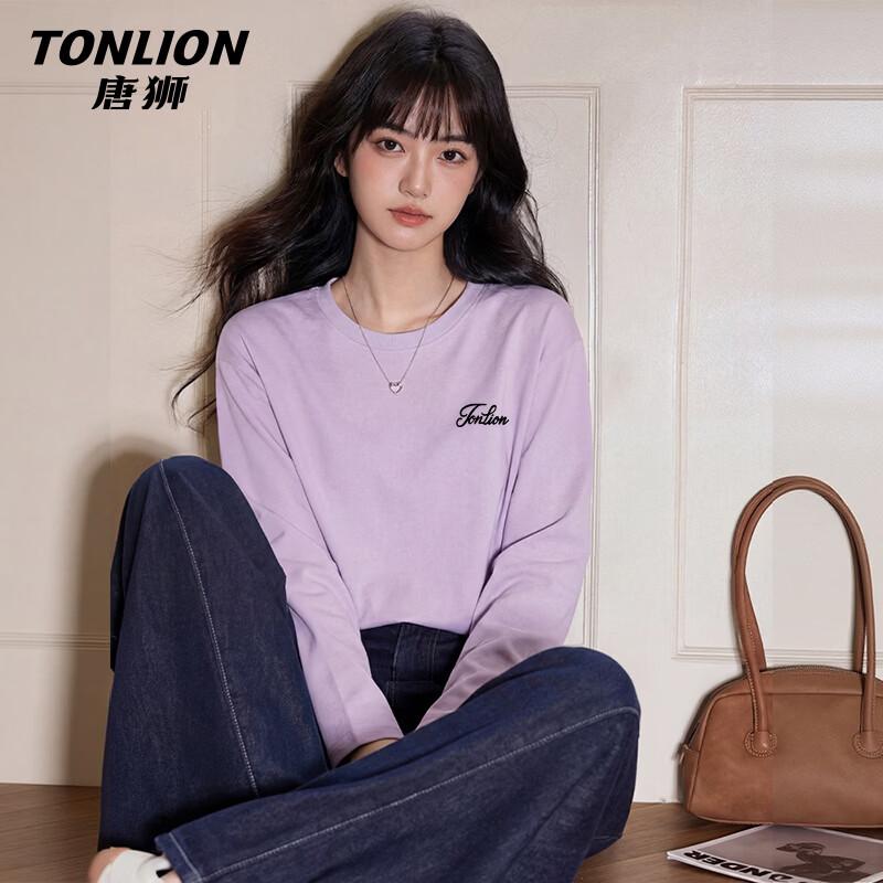Женская хлопковая футболка TonLion с длинным рукавом и круглым вырезом