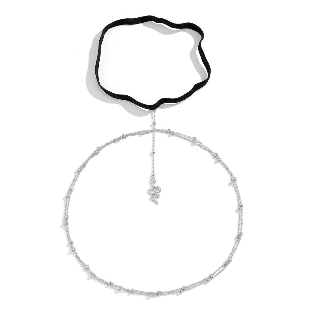 Accessories, Sexy Elastic Double-layer Round Bead Chain Body Chain, Metal Snake Pendant Fringed Thigh Chain