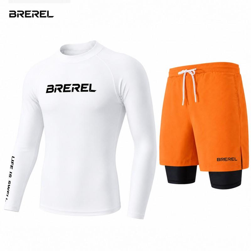 Mens UV Protection Rash Guard Set Long Sleeve Swim Shirt Quick-Dry Board Shorts Snorkeling Surfing Kayaking