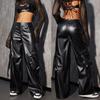 Rose Beauty A Street Flap Pocket Side PU Leather Wide Leg Cargo Pants