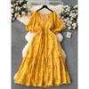 Retro Lantern Sleeve Heavy Industry Ruffles Dress Embroider