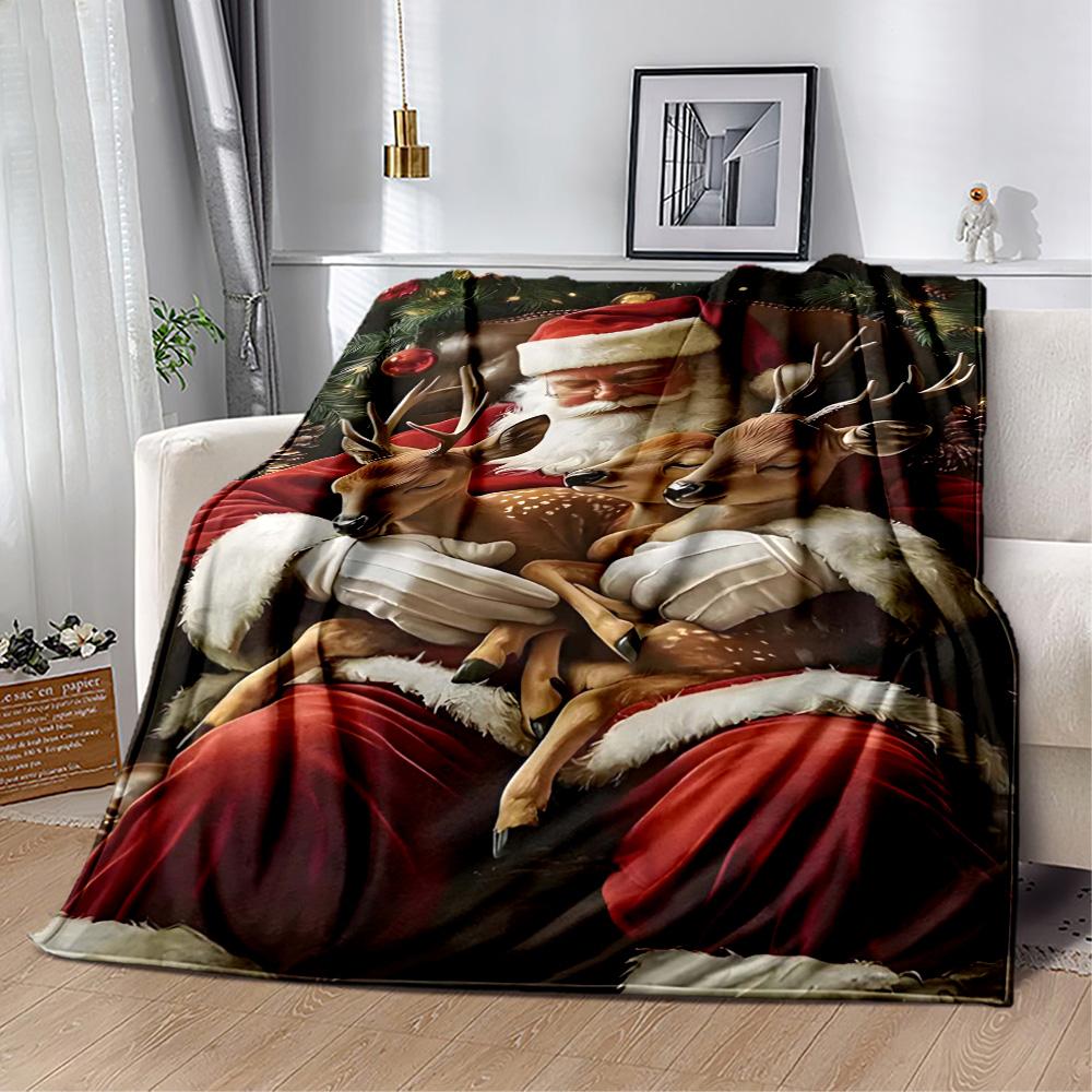 Christmas Snowman And Bear Flannel Blanket,Lightweight,Office Blanket,Sofa Blanket,Comfortable Blanket