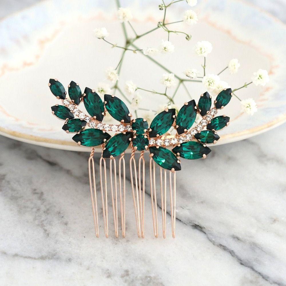 Hair Ornaments Green Bridal Clips Rhinestone Hair Comb Crystal Hair Combs Flower Leaf Headbands