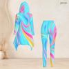 Women Plus Size Hooded Long Sleeve High Low Printed Top Fitted Pants Two Piece Set