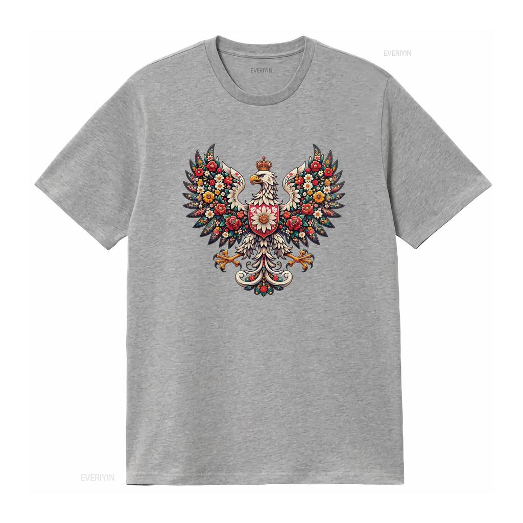 Patriotic Polish White Eagle Folk Art Floral Print Casual T Shirt vintage Washed Unisex Breathable Versatile homme graphic