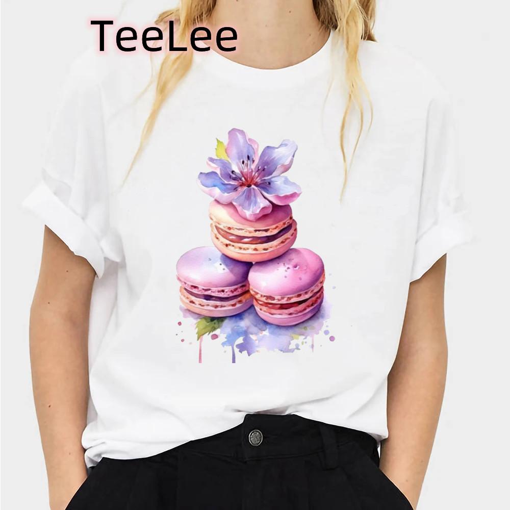 Macarone T Shirt Summer Unisex Short Sleeve Leisure Cartoon Top Tee Casual Ladies Female T Shirts Graphic Cute Unisex Clothing