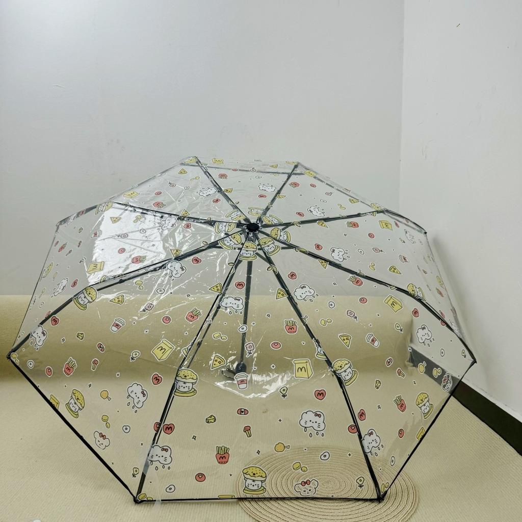 1 Stick Figure Pattern Pvc Transparent Umbrella, Automatic and Manual Options, Suitable for Travel and Commuting
