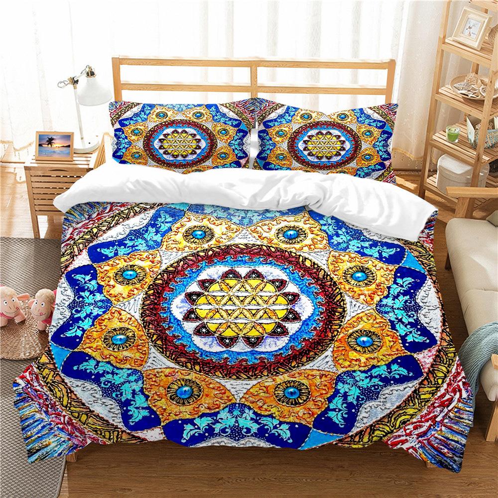 Bohemian Lotus King Queen Duvet Cover Boho Mandala Bedding Set For Kids Teens Adults Exotic Flowers 2/3pcs Polyester Quilt Cover