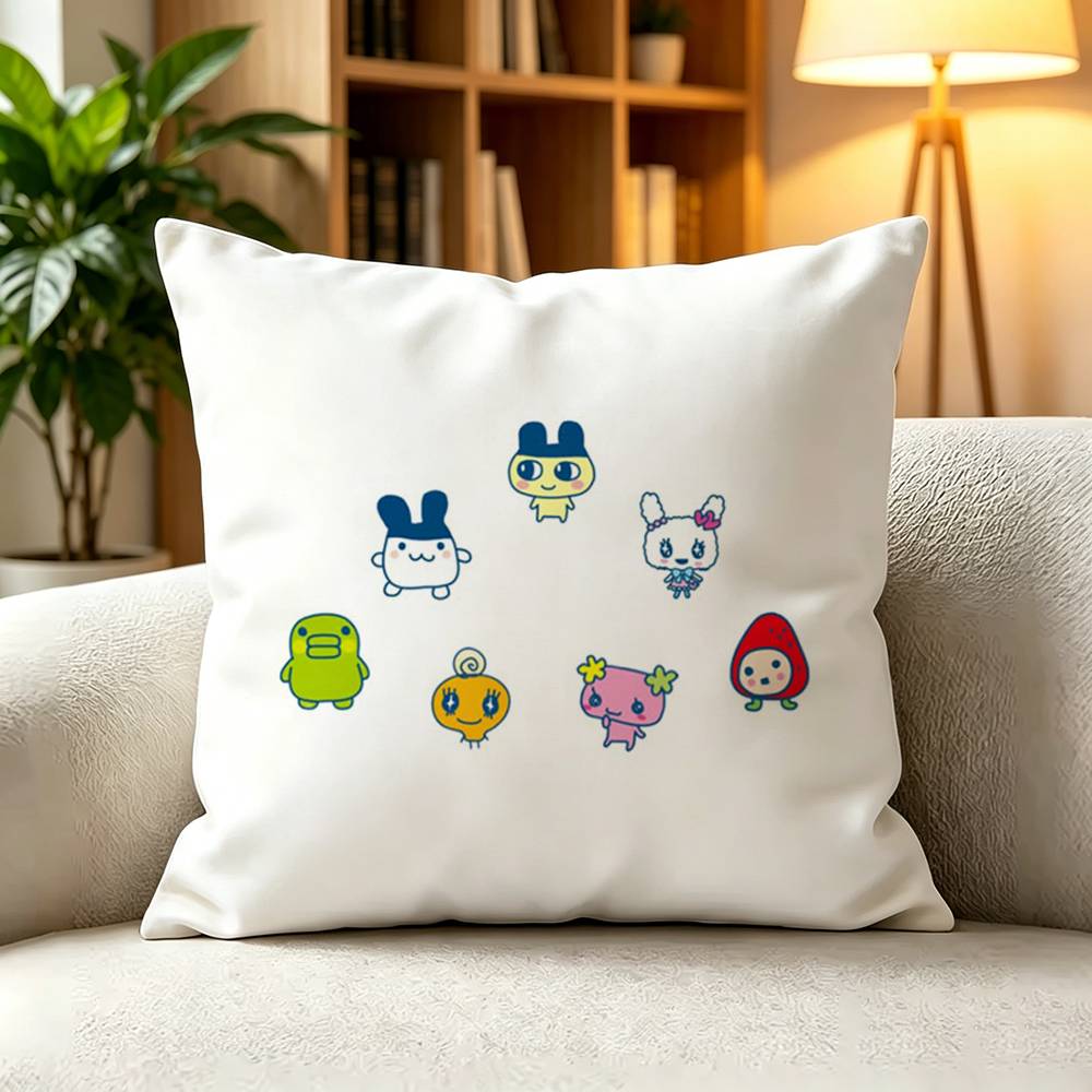 CCute Pixel Tamagotchi Characters Color Pillow Case Square DoubleSided Sofa Cushion Cover Bedroom Bedside Pillow