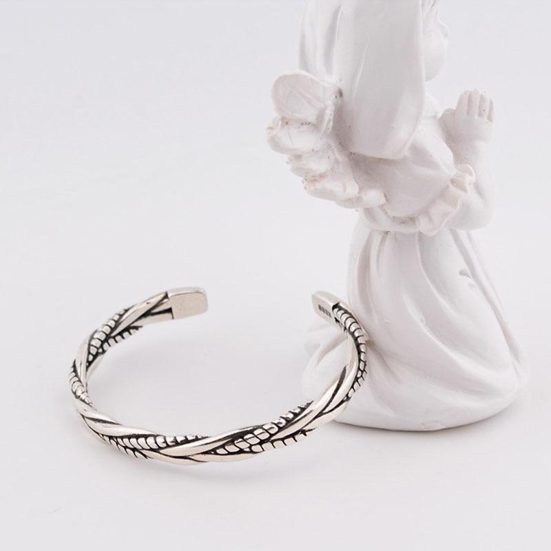 Стерлингового серебра 925 пробы плетеный браслет для мужчин женщин ретро корейские ручные украшения