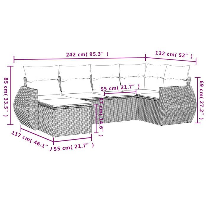 VidaXL Salon de Jardin avec Coussins 6 pcs, Canapés de Terrasse, Ensemble de Meubles de Patio, Mobilier d'Extérieur, Gris 3253997