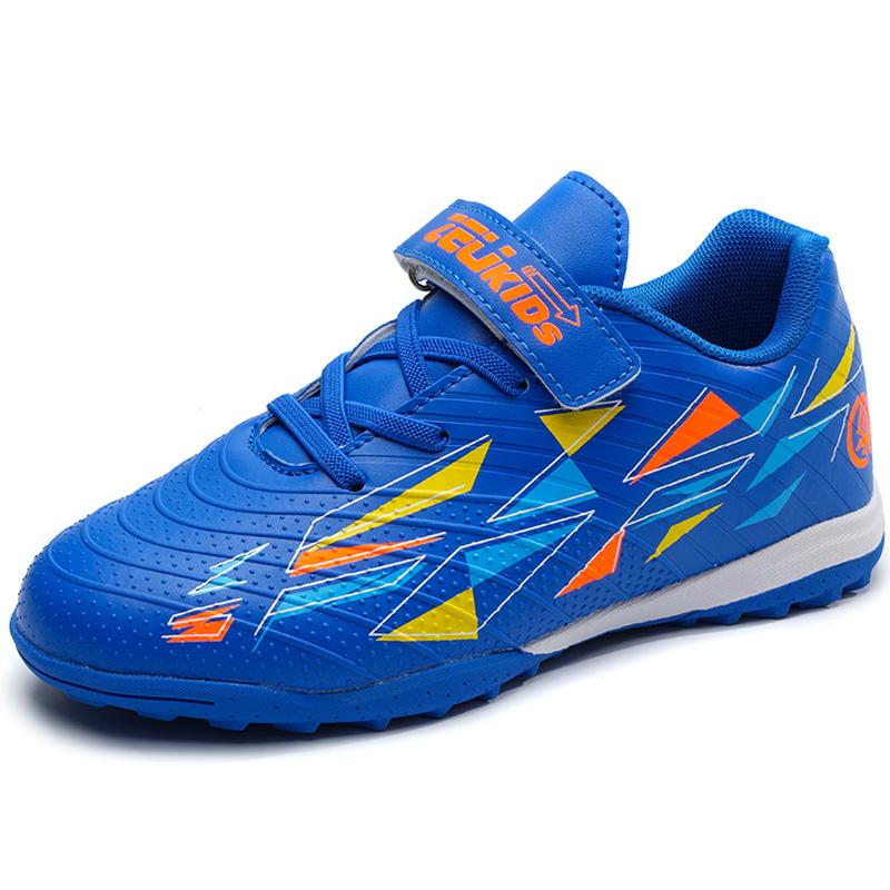 29-39 Kids Soccer Cleats Rubber Non-slip Velcro Lacing Artificial Turf Football Boots Outdoor Sports Training Football Shoes