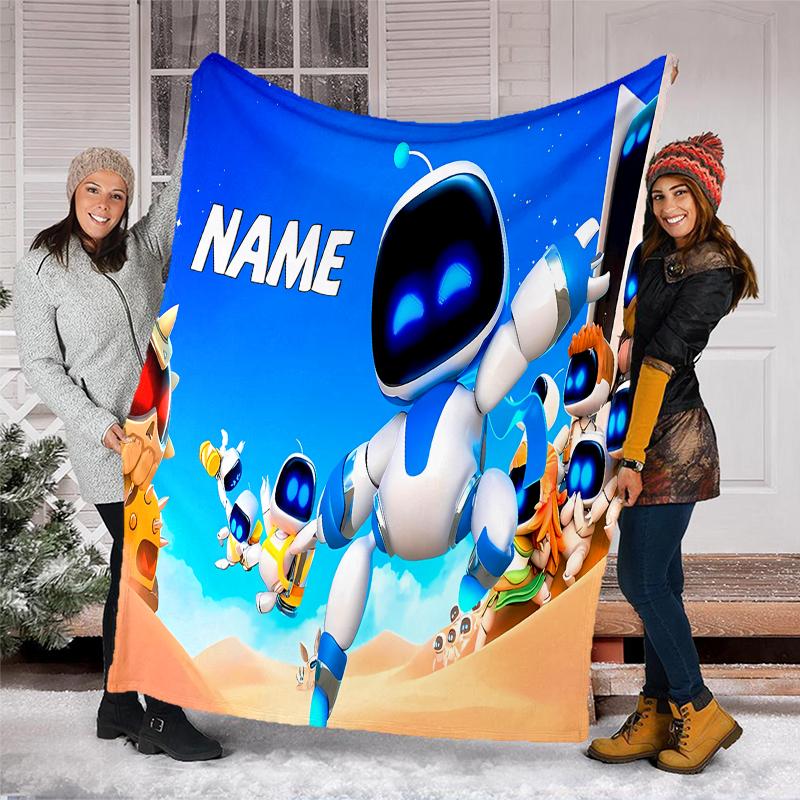 Personalized Custom Name Blanket - Astro Bot Print Design,Blanket for Sofa,Bed,Travel,Camping - Soft and Warm, Great Gift