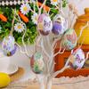 6 Pcs Simulated Easter Eggs Painted Egg with Rope Hanging Decoration Artificial Easter Egg Ornaments with Basket for Spring Holidays Party Accessories