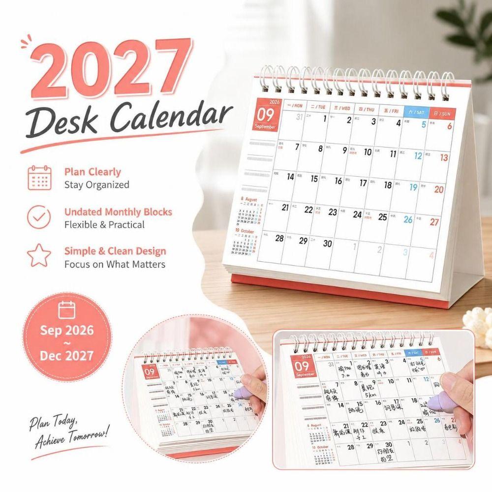 Spiral Bound Coil Calendar Monthly Layout Monthly Calendar Minimalist Standing Calendar Study Desk