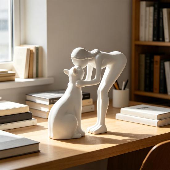 Минималистичная 3D-печатная статуэтка женщины, гладящей кошку, Черно-белая статуя любви, Современная арт-скульптура для стола, полки, домашнего декора, Креативный подарок для пар