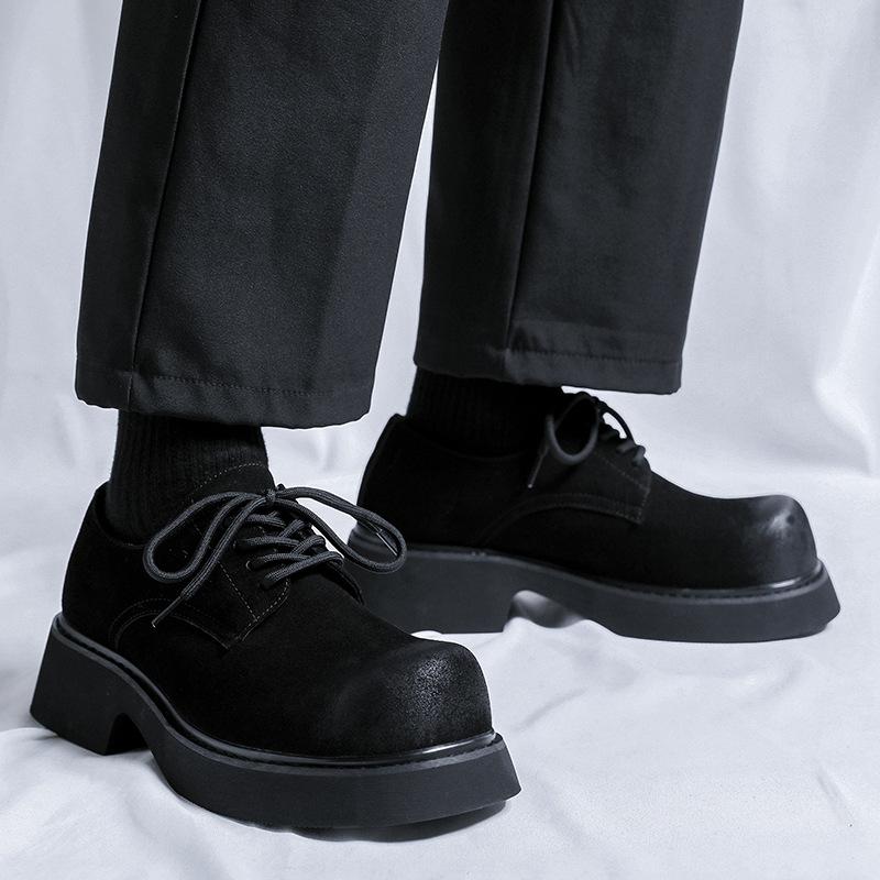 Spring New British Style Trend Casual Small Leather Shoes Men's Retro Big Head Leather Shoes Platform Height Increase Men's Shoes 9525-R