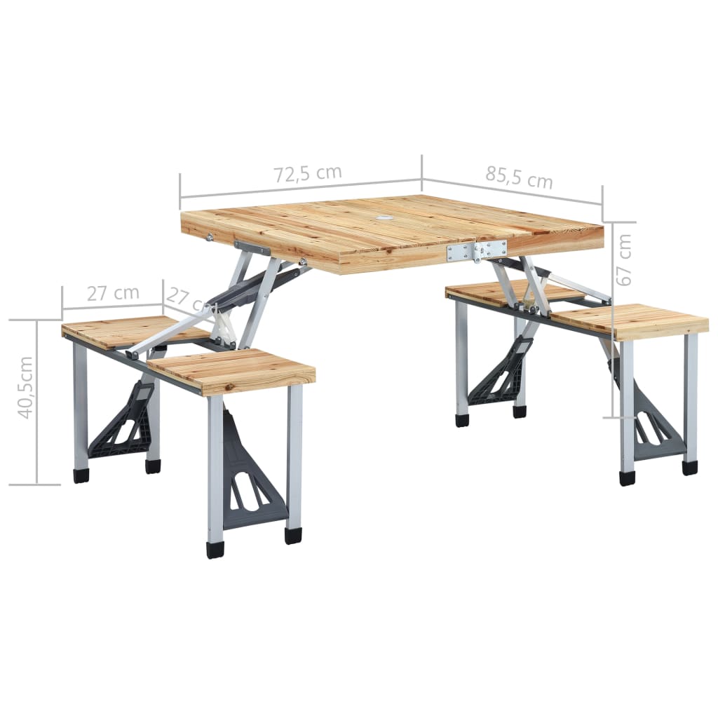 Foldable Camping Table with 4 Seats Steel and Aluminum