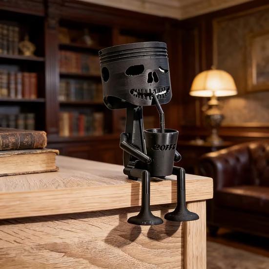 3D-печатная настольная скульптура для питья кофе, подвесное украшение в виде черепа, матово-черный дизайн края для офисных столов, кофейных уголков, подарок-декор для снятия стресса