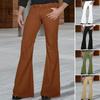 Men Flared Pants with 4 Pockets Mid-rise Solid Color Button Zipper Fly Long Trousers Work Travel Leisure Wear