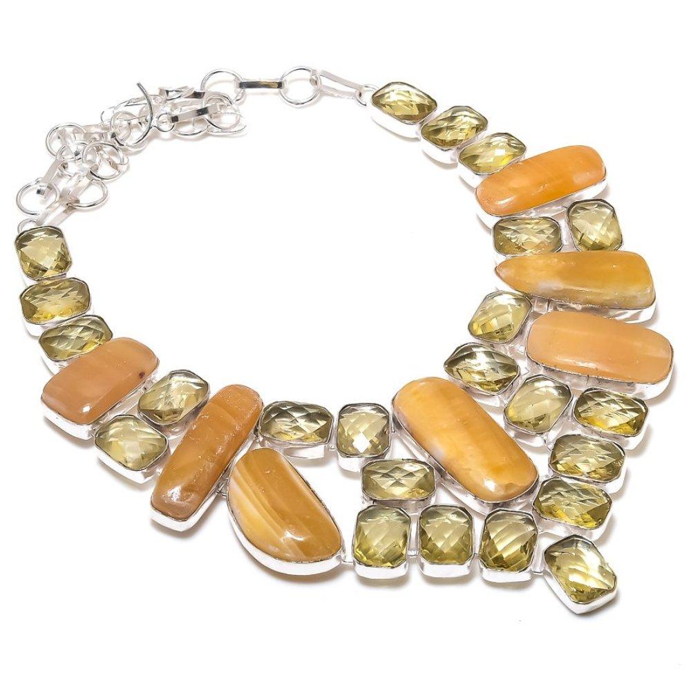 Natural Septerian Noodal, Citrine Gemstone 925 Sterling Silver Necklace 18" K1J41